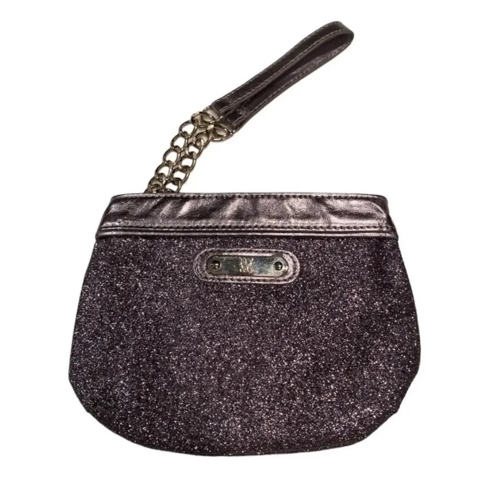 NY & C New York & Company Small Purple Gray Glitter Iridescent Wristlet Clutch
